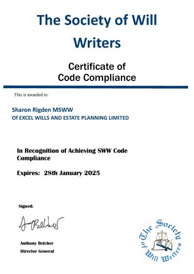 Sharon Rigden Certificate